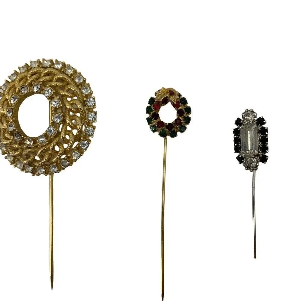 Lot of 3 Womens Vintage Jewelry Pins Brooches 0181 Rhinestone Hat Lapel Fashion - Picture 2 of 7